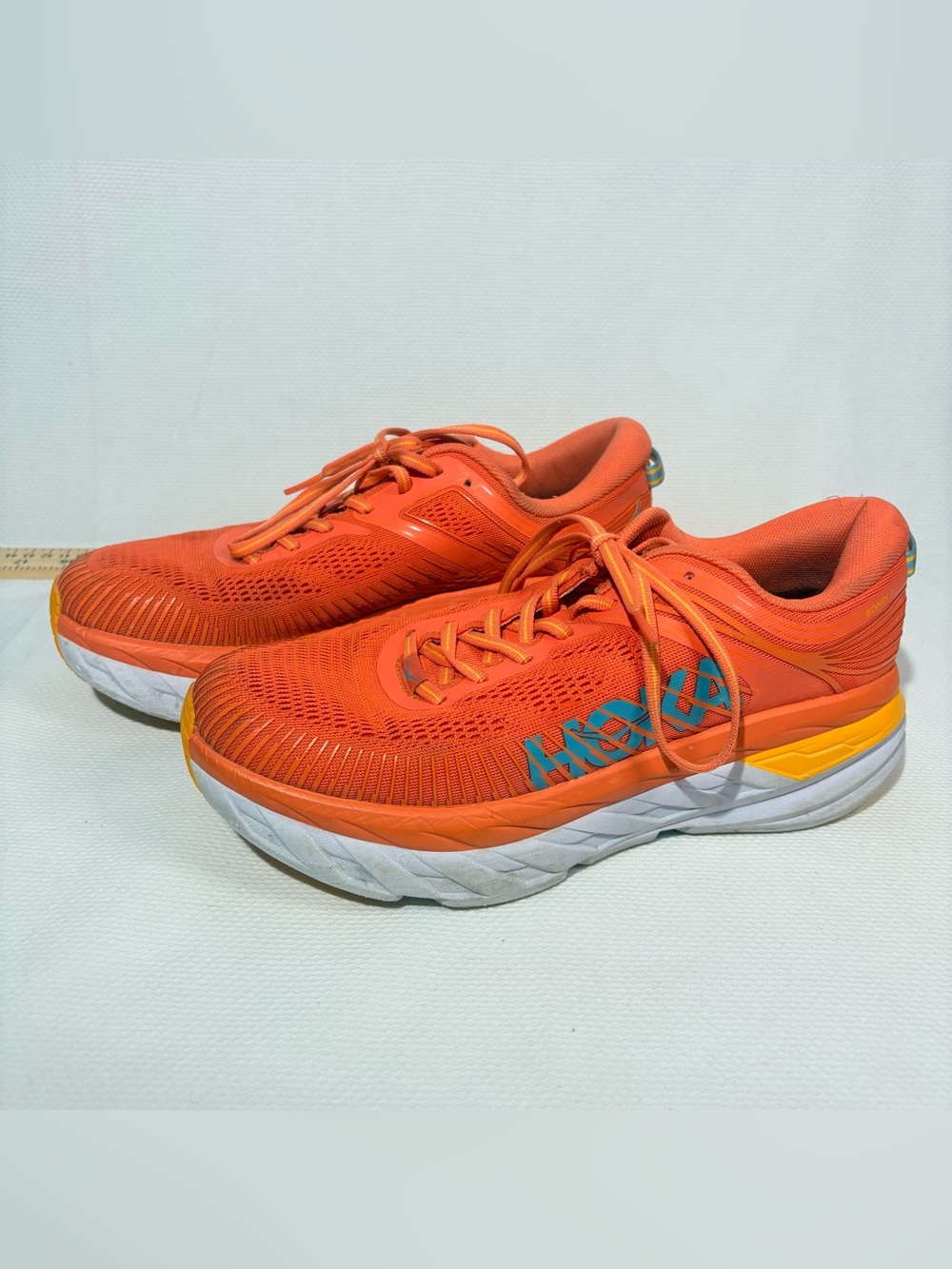 Hoka One One Kids Orange Athletic Sneakers with Yellow & Blue Accents